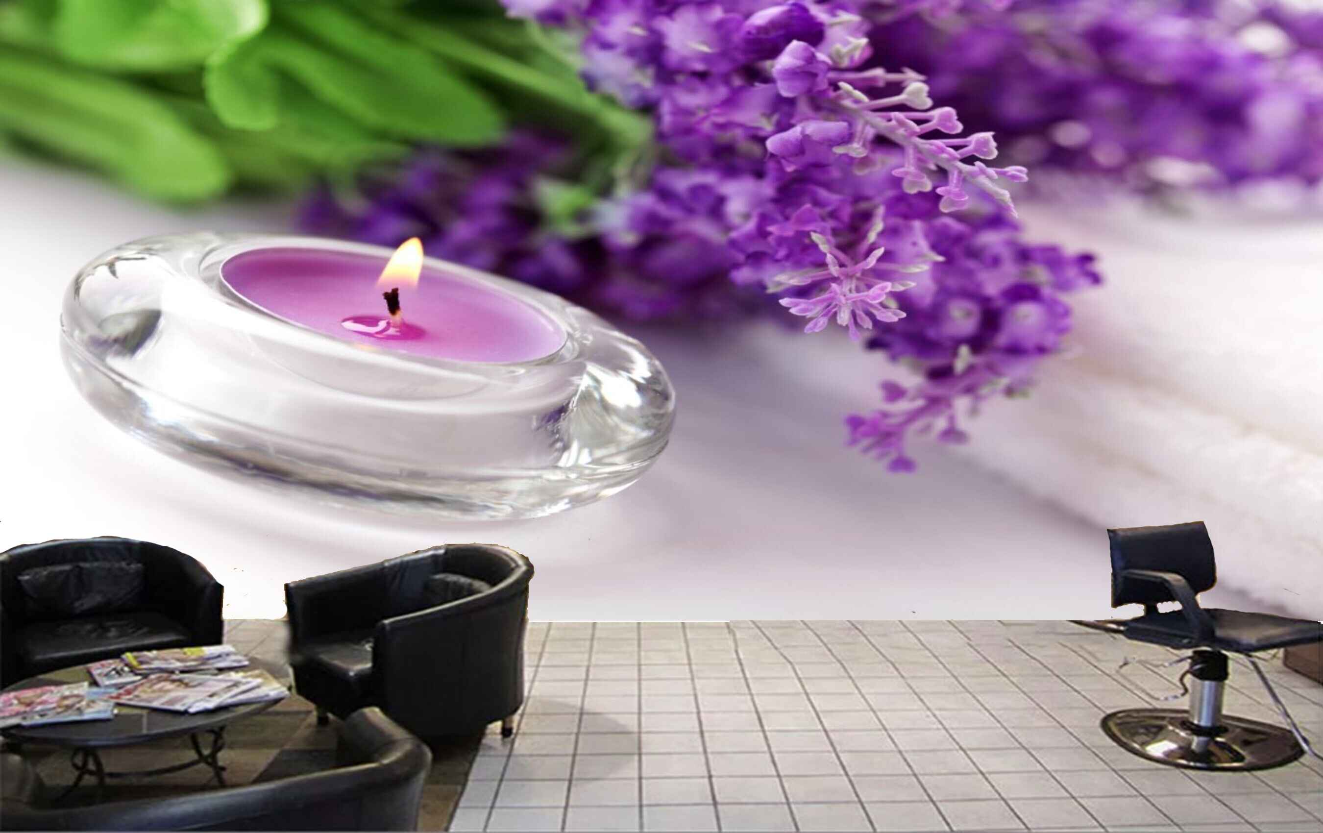 Avikalp MWZ3756 Purple Flowers Candles Leaves HD Wallpaper for Spa