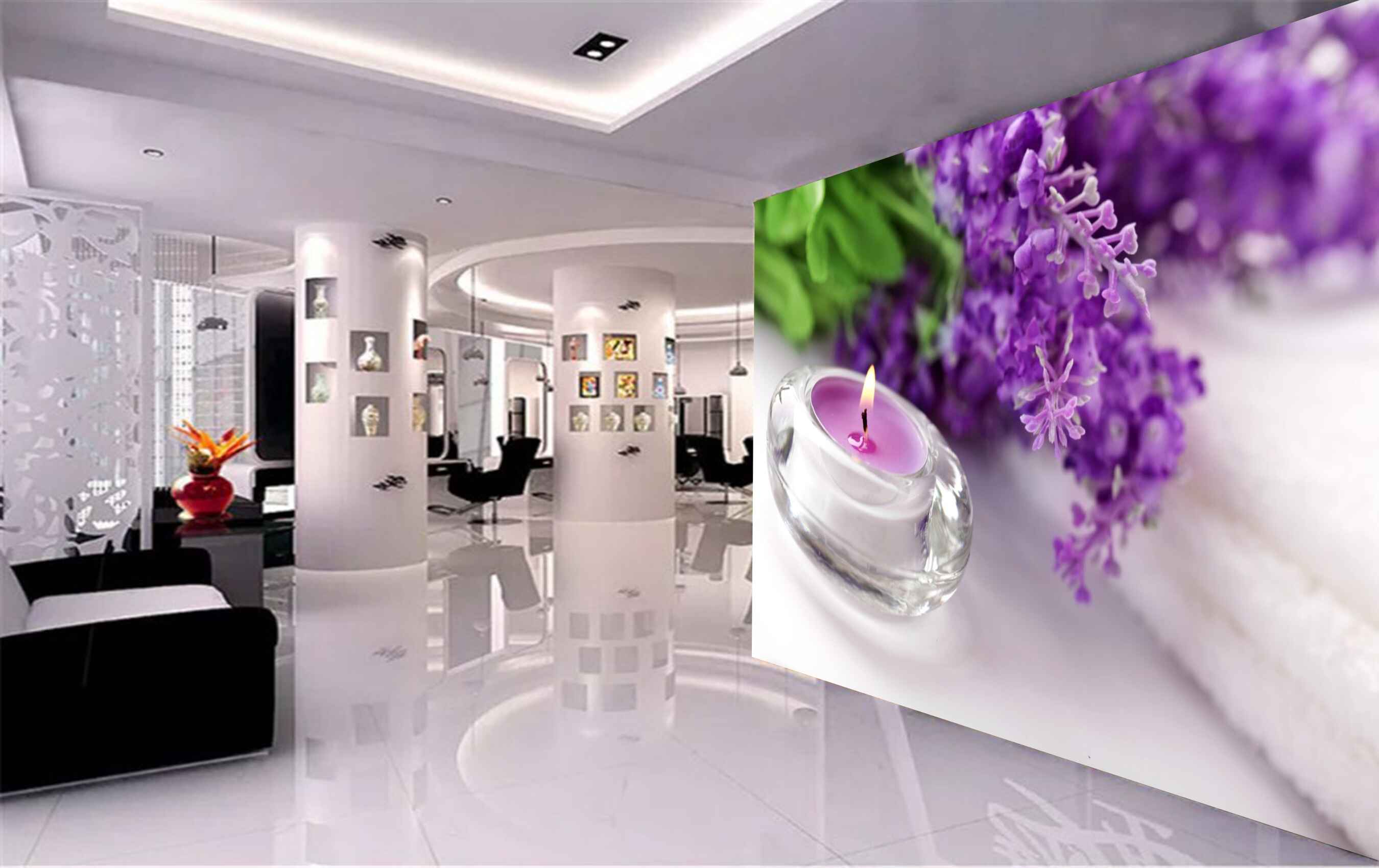 Avikalp MWZ3756 Purple Flowers Candles Leaves HD Wallpaper for Spa