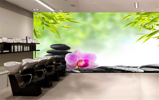 Avikalp MWZ3758 Pink Flower Stones Leaves HD Wallpaper for Spa