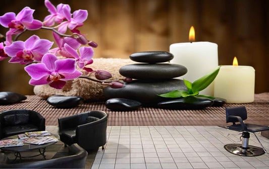 Avikalp MWZ3759 Pink Flowers Stones Candles Leaves HD Wallpaper for Spa