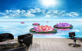 Avikalp MWZ3765 Pink Purple Lotus Flowers Sea Clouds HD Wallpaper for Spa