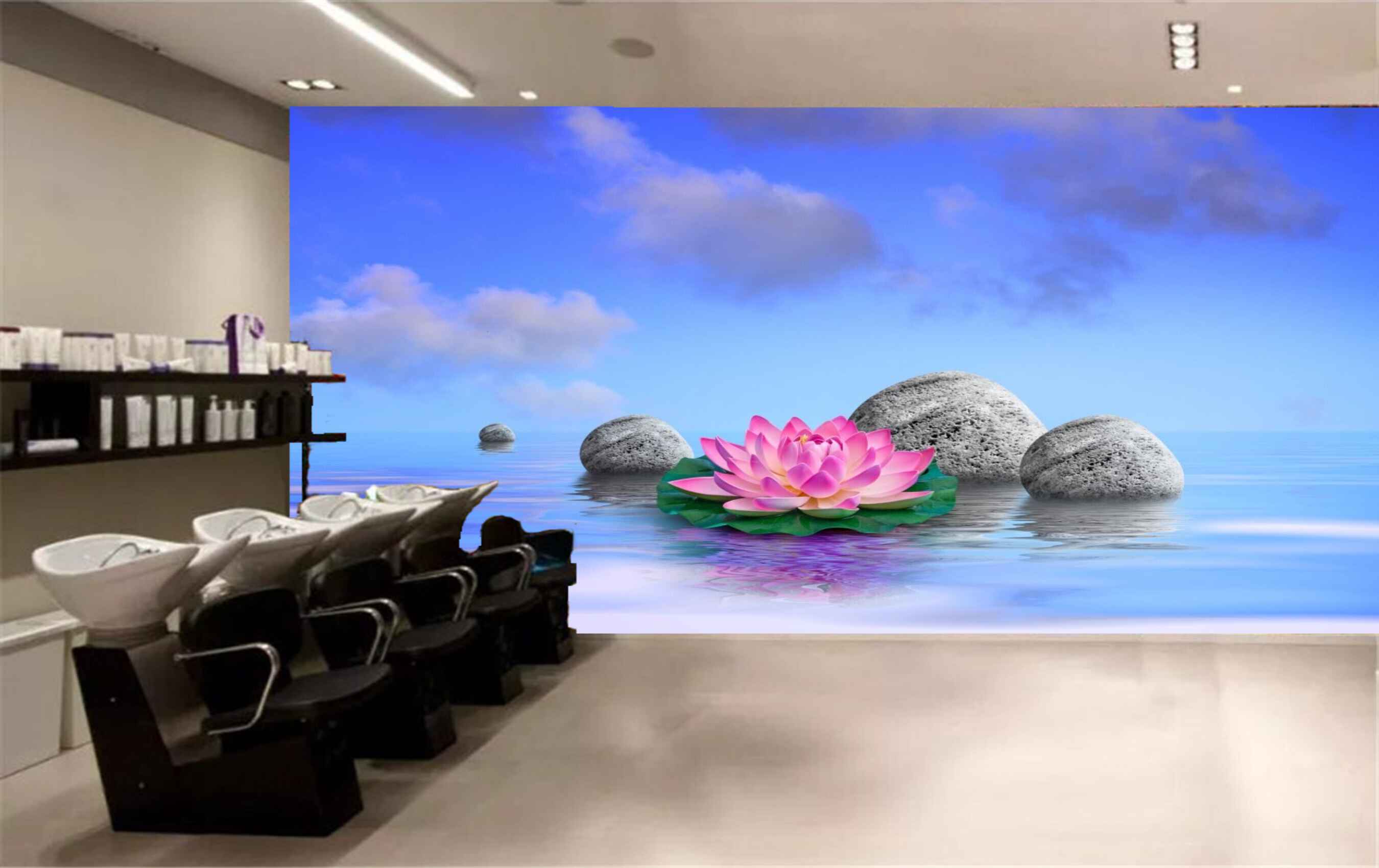 Avikalp MWZ3766 Pink Lotus Flowers Sky Sea HD Wallpaper for Spa