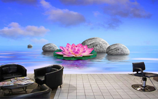 Avikalp MWZ3766 Pink Lotus Flowers Sky Sea HD Wallpaper for Spa