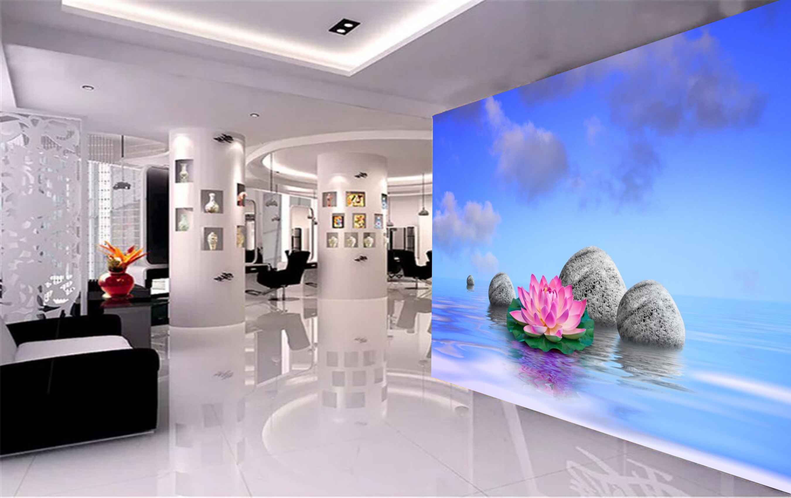 Avikalp MWZ3766 Pink Lotus Flowers Sky Sea HD Wallpaper for Spa