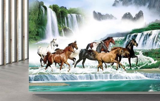 Avikalp MWZ3775 Seven 7 Horses Racing Waterfalls Mountians HD Wallpaper