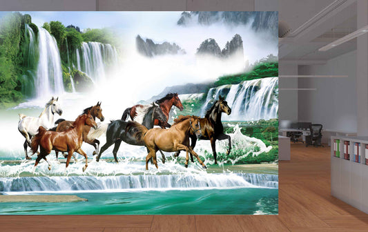 Avikalp MWZ3775 Seven 7 Horses Racing Waterfalls Mountians HD Wallpaper