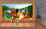 Avikalp MWZ3777 Seven 7 Horses Racing Trees Pink Flowers Waterfalls HD Wallpaper