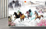 Avikalp MWZ3778 Sun Seven 7 Horses Mountains Racing Pink Flowers HD Wallpaper