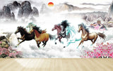Avikalp MWZ3778 Sun Seven 7 Horses Mountains Racing Pink Flowers HD Wallpaper