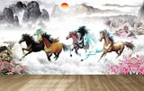 Avikalp MWZ3778 Sun Seven 7 Horses Mountains Racing Pink Flowers HD Wallpaper