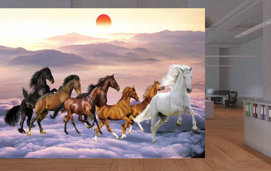 Avikalp MWZ3780 Seven 7 Horses Racing Mountains Sun HD Wallpaper