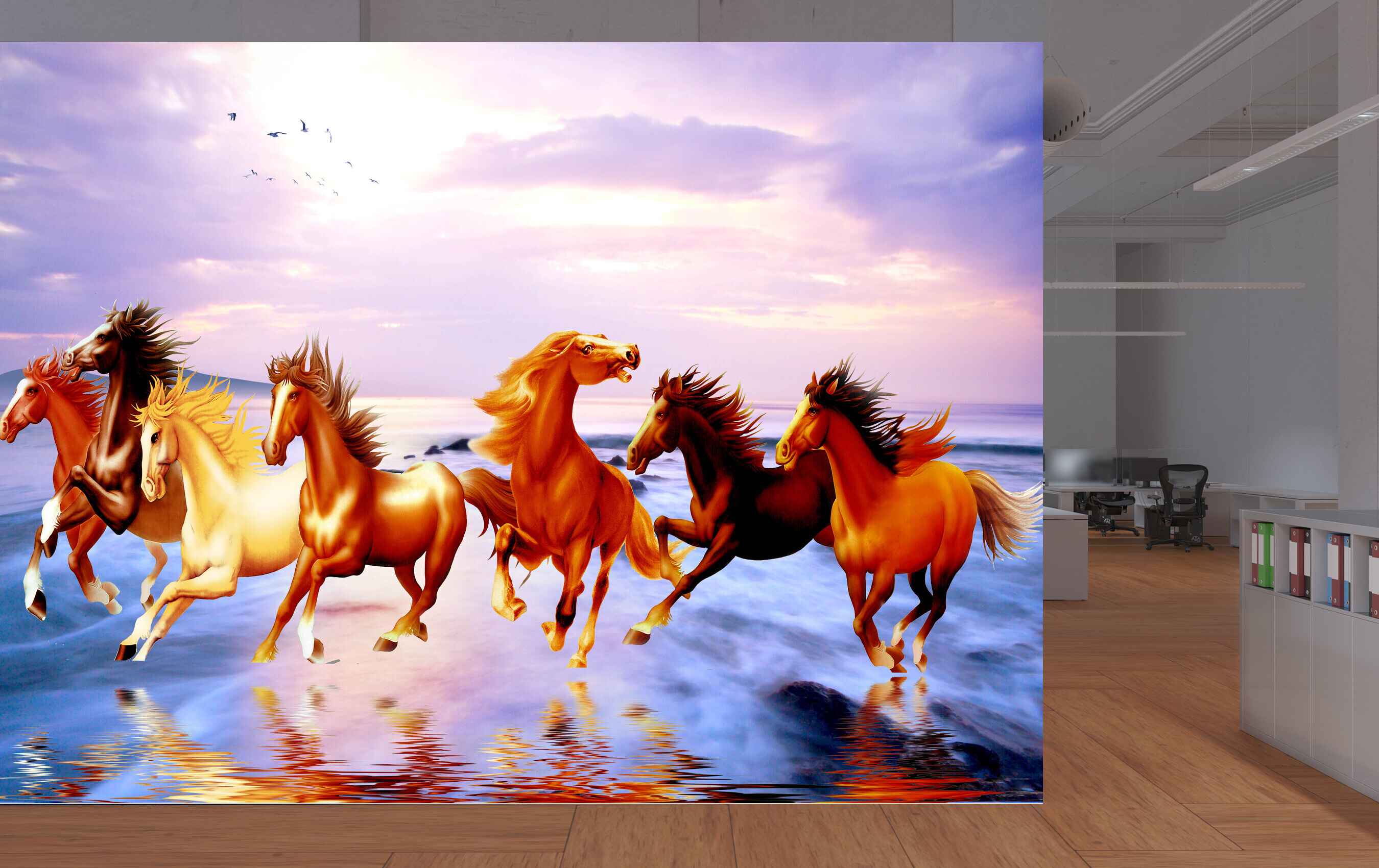 Avikalp MWZ3782 Seven 7 Horses Racing Sun Clouds Birds HD Wallpaper
