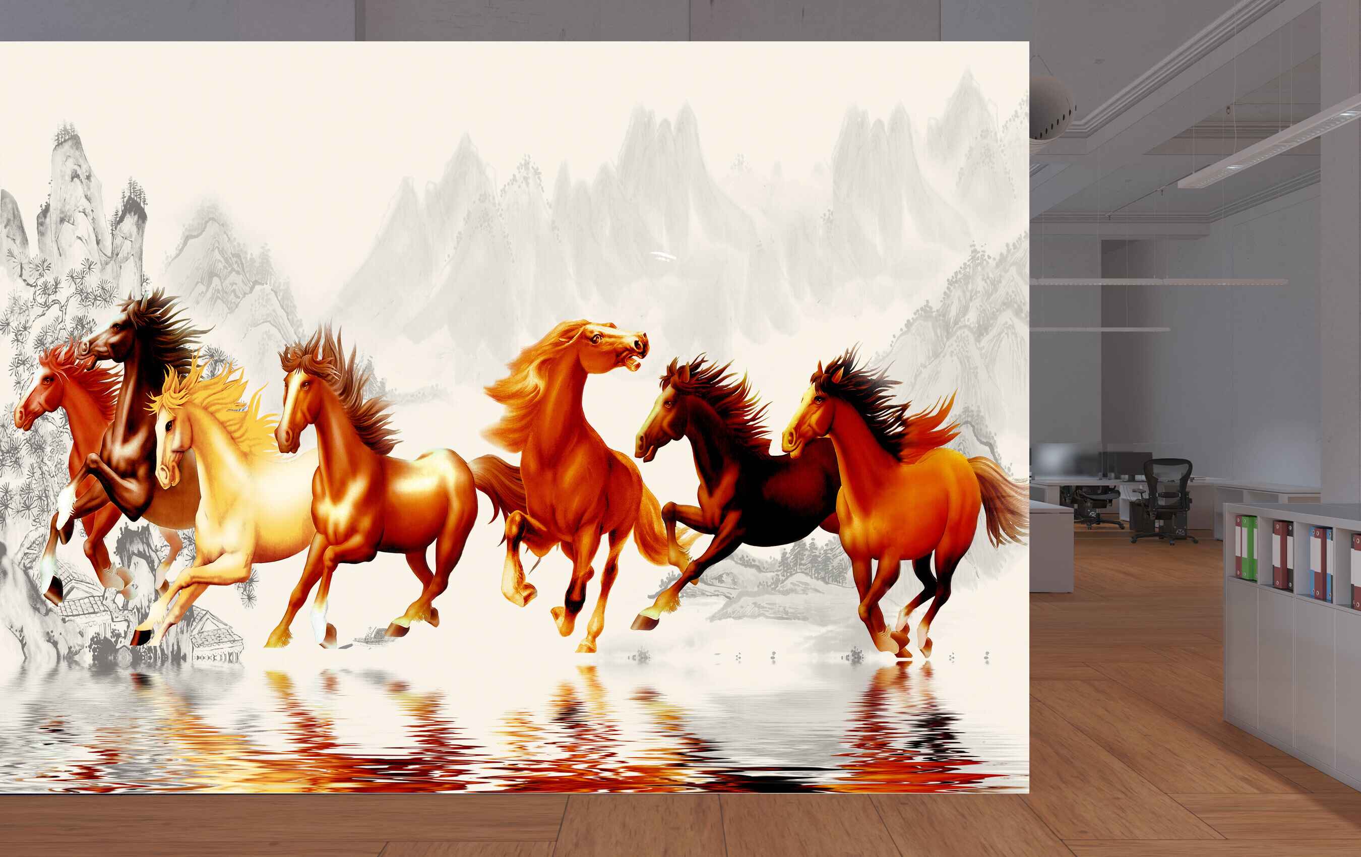 Avikalp MWZ3783 Brown Red Yellow Seven 7 Horses Racing Mountains HD Wallpaper