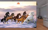 Avikalp MWZ3786 White Brown Seven 7 Horses Sun Mountains HD Wallpaper