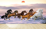 Avikalp MWZ3786 White Brown Seven 7 Horses Sun Mountains HD Wallpaper