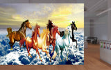 Avikalp MWZ3789 Seven 7 Horses Racing Sun Clouds Water HD Wallpaper
